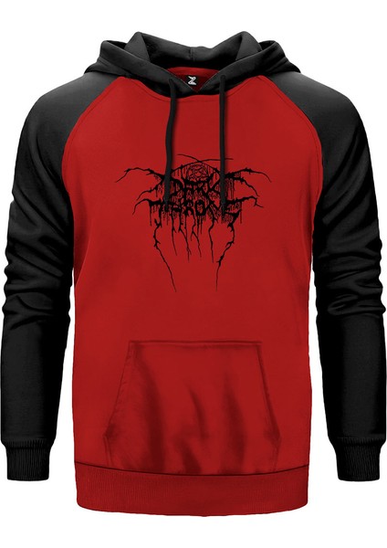 Darkthrone Logo2 Kırmızı Renk Reglan Kol Kapşonlu Sweatshirt
