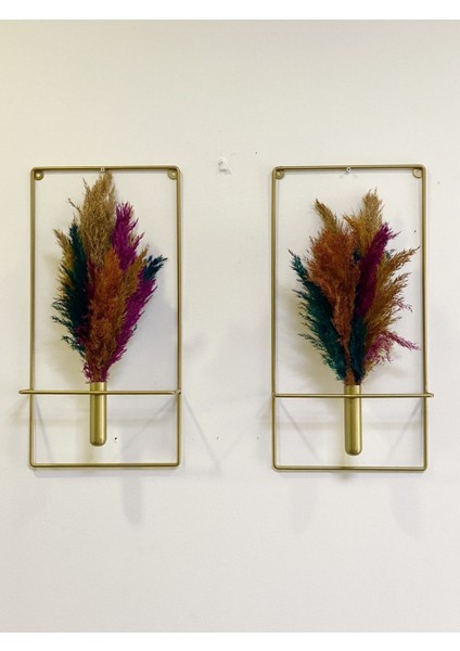 Çiçeklik Kare Gold 2li Çiçeklik Duvar Dekoratif Çiçeklik