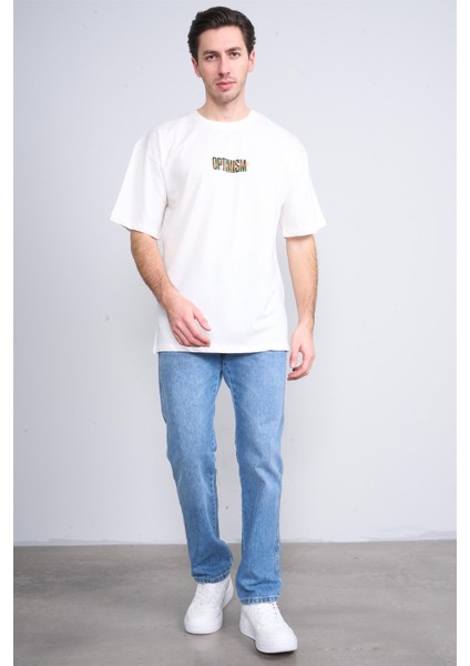 Çetinkaya Chester Polo 3835 Bisiklet Yaka 30/1 Penye Oversize Baskılı T-Shirt Krem fiyatları