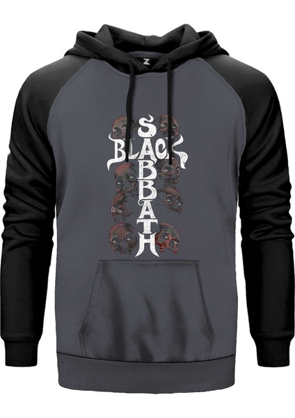 Black Sabbath Skull Gri Renk Reglan Kol Kapşonlu Sweatshirt
