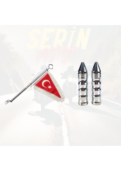 Cg Cup Scooter Motosiklet Nikel 4 Parmak Elcik Takımı+Makam Bayrağı Seti