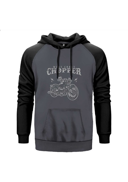 West Coast Choppers Customs Gri Renk Reglan Kol Kapşonlu Sweatshirt