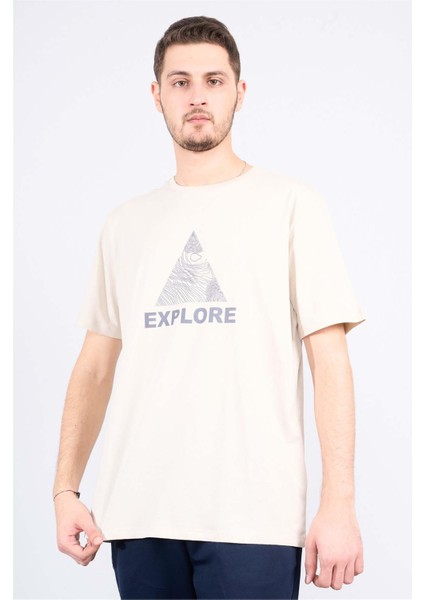 Çetinkaya Mentality 3959 Bisiklet Yaka Penye Regular Baskılı Tshirt Vizon