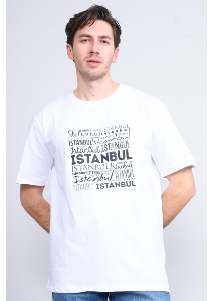 Çetinkaya Mentality 3400 Erkek Bisiklet Yaka Regular Baskılı T-Shirt Beyaz