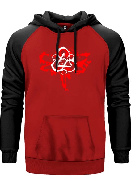 Coheed And Cambria Butterfly Logo Kırmızı Renk Reglan Kol Kapşonlu Sweatshirt