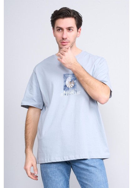 Çetinkaya Chester Polo 3866 Bisiklet Yaka 30/1 Penye Regular Baskılı T-Shirt Gri