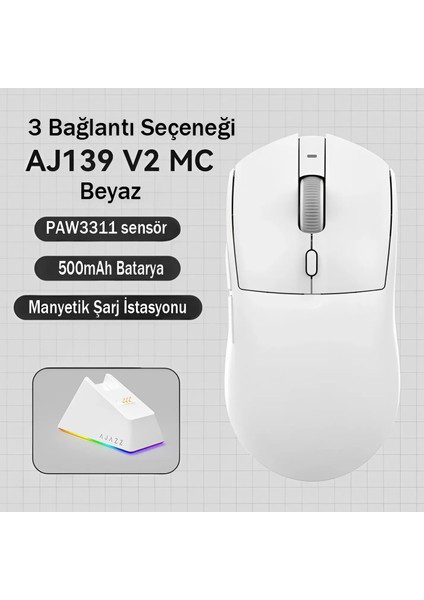 AJ139 V2 Mc 3 Farklı Bağlantı Modu-Rgb Manyetik Şarj Istasyonlu-Paw 3311 SENSÖR-500 Mah Batarya-66 Gram