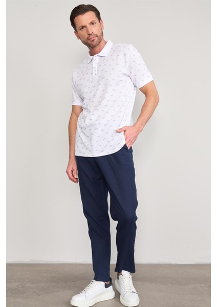 Çetinkaya Mentality 4135 Polo Yaka Rejenere Pike Metraj Baskı Regular T-Shirt Krem