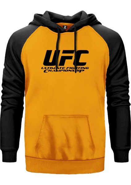 Ufc Logo Ultimate Championship Sarı Renk Reglan Kol Kapşonlu Sweatshirt