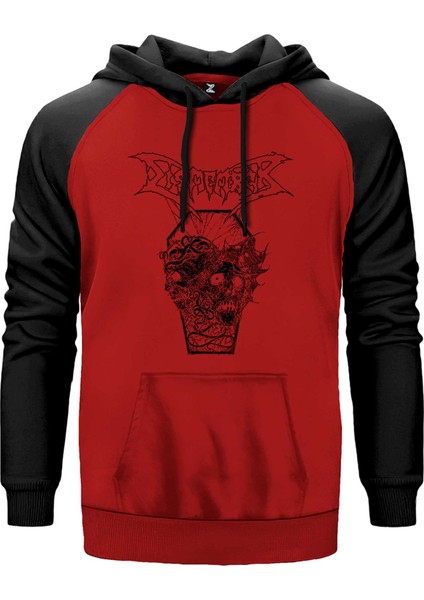 Dismember Skull Kırmızı Renk Reglan Kol Kapşonlu Sweatshirt