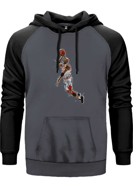 Micheal Jordan Attempt Gri Renk Reglan Kol Kapşonlu Sweatshirt