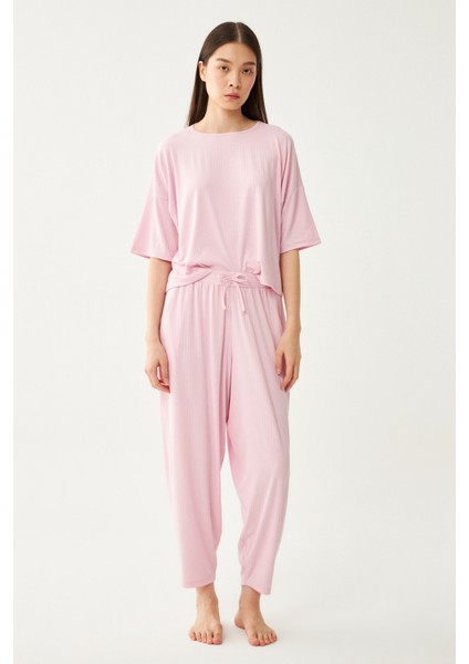 Kadın Pembe Dublin Kısa Kol Şalvar Pantolon Pijama Takım fiyatları