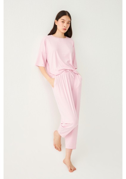 Kadın Pembe Dublin Kısa Kol Şalvar Pantolon Pijama Takım indirimleri