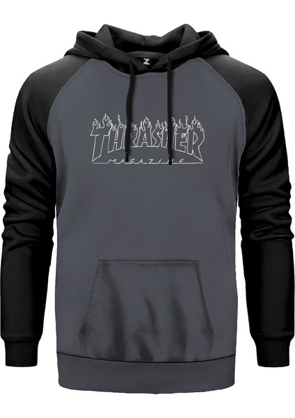 Thrasher White Gri Renk Reglan Kol Kapşonlu Sweatshirt