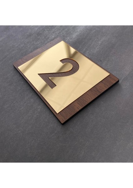 Lux Gold Aynalı Ceviz Mdf Serisi Iç Mekan Apartman Daire Kapı Numarası