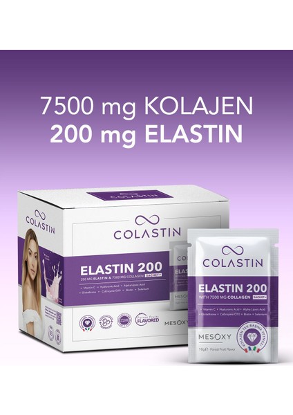 7500 Mg Kolajen 200 Mg Elastin 30 Adet Toz Saşe | Kolay ve Yumuşak Içim