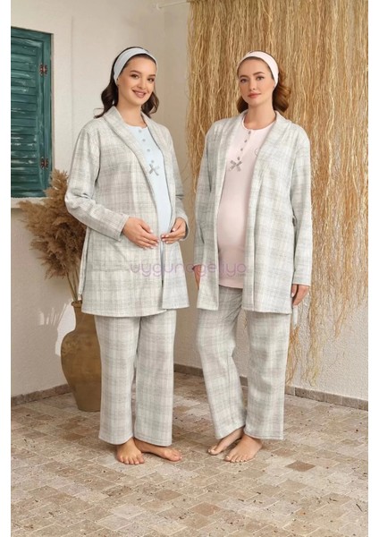 Ba-Ha 4425 Bayan Lohusa Kışlık 3'lü Pijama Takımı
