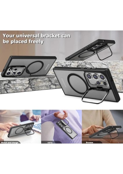 Samsung Galaxy S25 Ultra Kılıf Standlı Mat Magsafe Hassas Butonlu Metal Tuşlu Kamera Lens Hediyeli fiyatları