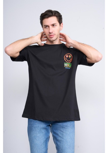 Çetinkaya Chester Polo 3847 Bisiklet Yaka Penye Regular Baskılı T-Shirt Siyah