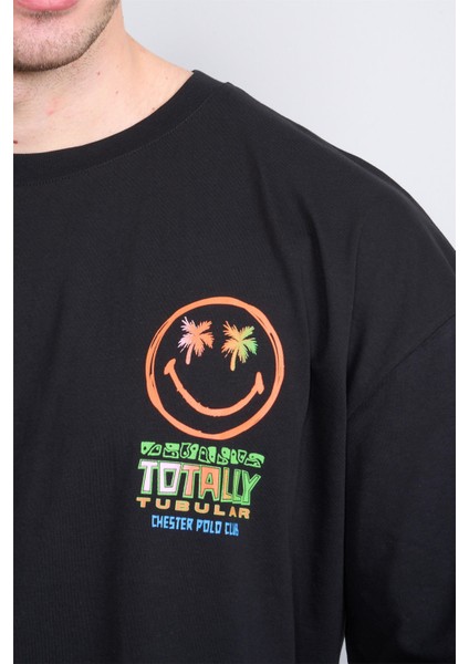Çetinkaya Chester Polo 3847 Bisiklet Yaka Penye Regular Baskılı T-Shirt Siyah modelleri