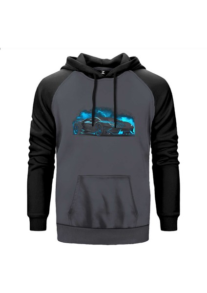 Lamborghini Black Neon Gri Renk Reglan Kol Kapşonlu Sweatshirt