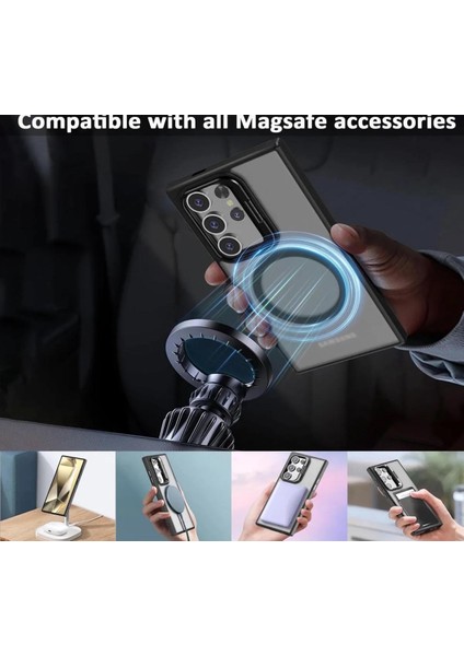 Samsung Galaxy S25 Ultra Kılıf Standlı Mat Magsafe Hassas Butonlu Metal Tuşlu Kamera Lens Hediyeli