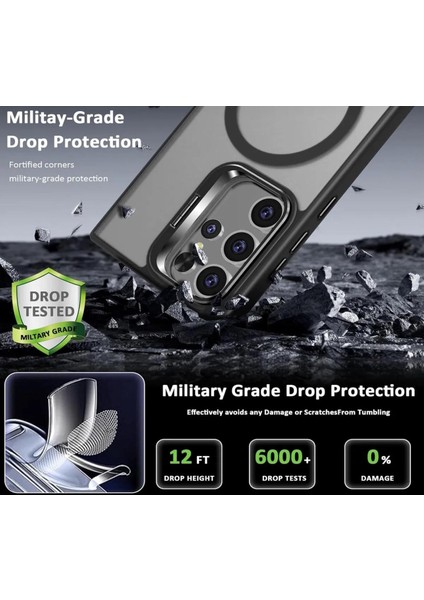 Samsung Galaxy S25 Ultra Kılıf Standlı Mat Magsafe Hassas Butonlu Metal Tuşlu Kamera Lens Hediyeli