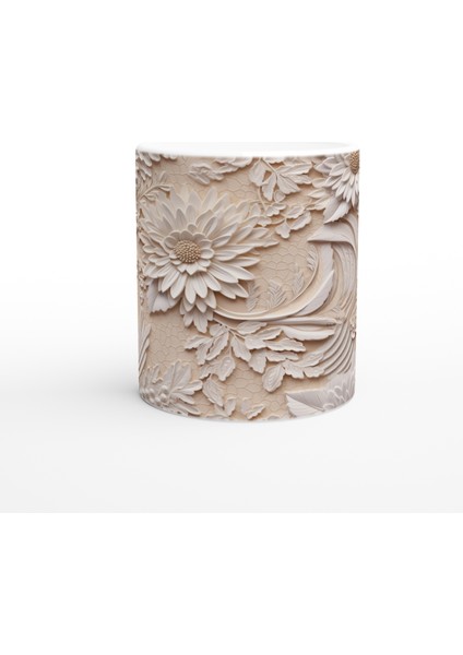 Bej Zemin Üzerine Rölyef Dantelli Çiçekli Kupa Bardak fiyatları