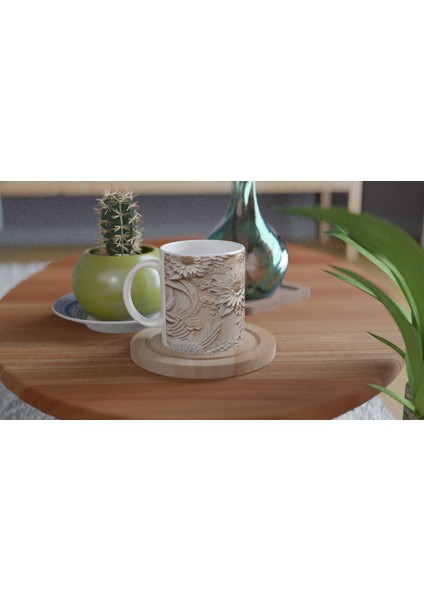 Bej Zemin Üzerine Rölyef Dantelli Çiçekli Kupa Bardak fırsatları