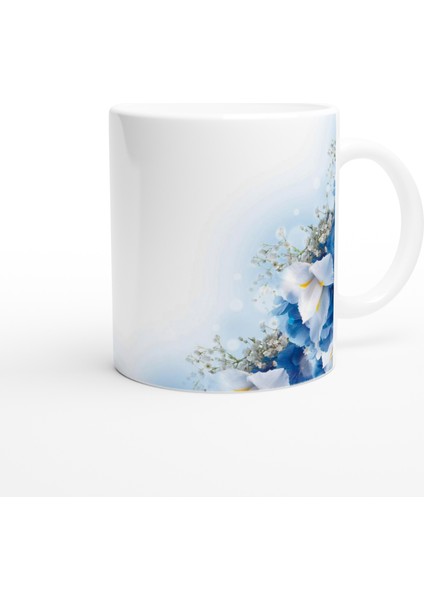 Mavi Beyaz Zarif Çiçek Desenli Kupa Bardak modelleri