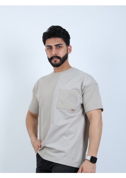 Erkek Bisiklet Yaka Cepli Oversize Tişört