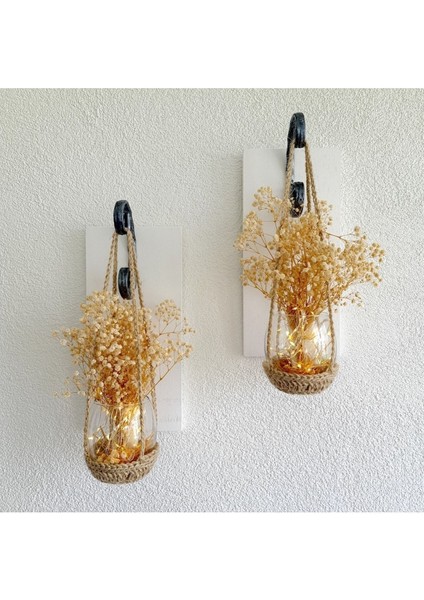 Duvar Dekoru 2li Set Krem Cipso Çiçekli Beyaz Aplik, Mutfak, Balkon Dekoru