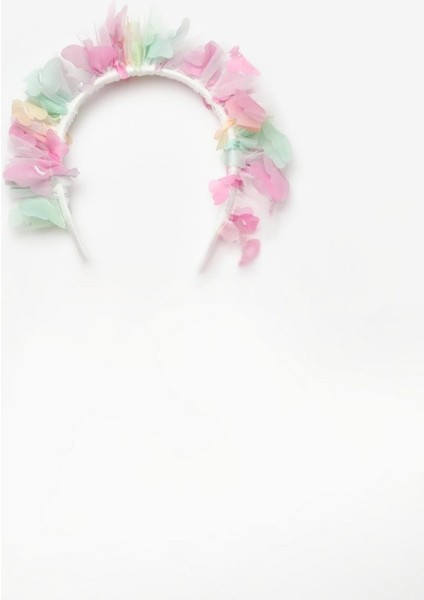 Çok Renkli Kelebek Nakışlı Kız Çocuk Tül Taç