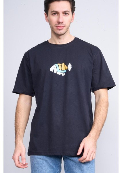 Çetinkaya Chester Polo 3834 Bisiklet Yaka 30/1 Penye Regular Baskılı T-Shirt Lacivert