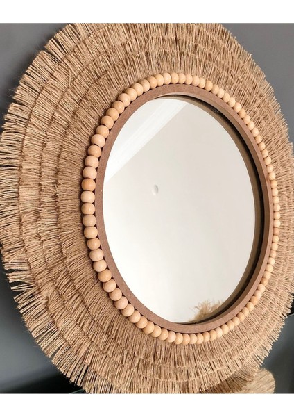 El Yapımı Tasarım Ahşap Boncuklu Jüt Ayna Ofis-Duvar-Balkon Dekorasyonu fiyatları