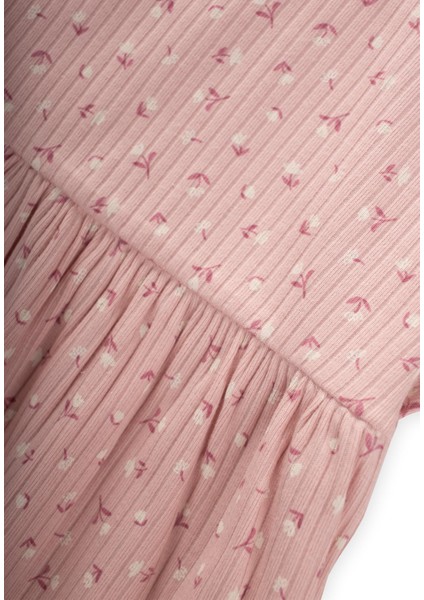 Desenli Fitilli Tunik Takım 1-8 Yaş Pudra Pembe