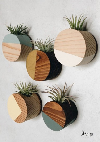 Ahşap Dekoratif 5'li Uçan Duvar Çiçekliği (Çiçekler Dahil Değildir)