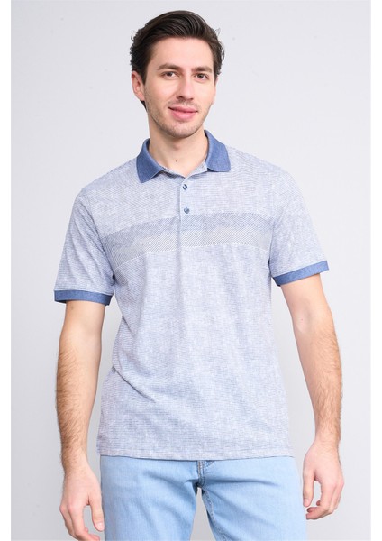 4092 Erkek Polo Yaka Penye Pike T-Shirt Lacivert