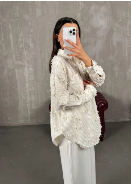 Çizgili Püskül Detaylı Keten Gömlek fiyatları