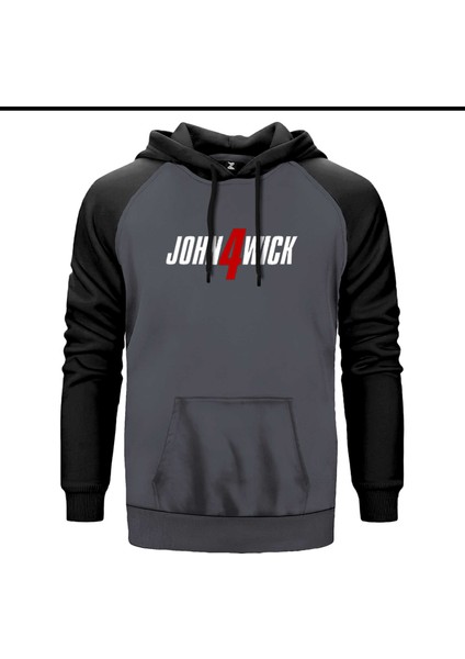 John Wick 4 Logo Gri Renk Reglan Kol Kapşonlu Sweatshirt