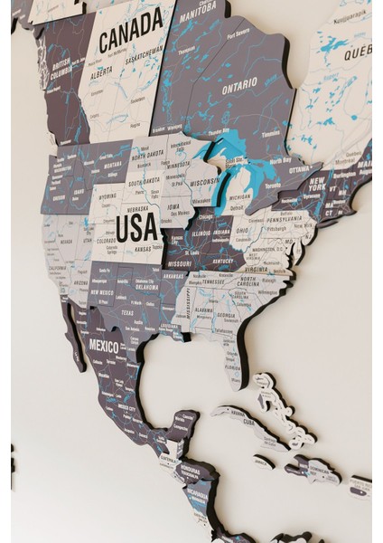 Renkli Tasarım 3D Ahşap Dünya Haritası - Ahşap Dünya Haritası indirimleri