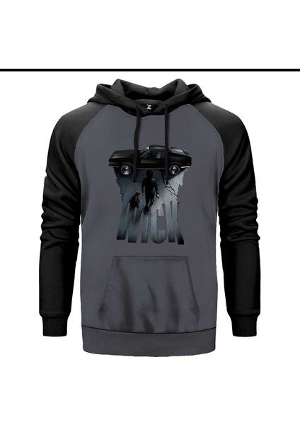 John Wick Car Gri Renk Reglan Kol Kapşonlu Sweatshirt