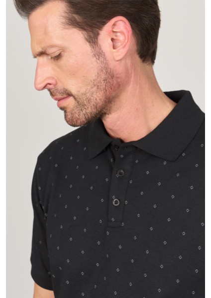 Çetinkaya Mentality 4136 Polo Yaka Rejenere Pike Metraj Baskı Regular T-Shirt Siyah modelleri