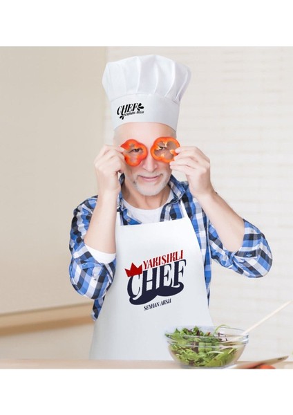 Kişiye Özel Yakışıklı Chef Erkek Mutfak Önlüğü ve Aşçı Şapkası Seti