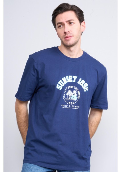 Çetinkaya Chester Polo 3838 Bisiklet Yaka 30/1 Penye Regular Baskılı T-Shirt Açık Lacivert
