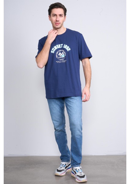 Çetinkaya Chester Polo 3838 Bisiklet Yaka 30/1 Penye Regular Baskılı T-Shirt Açık Lacivert fiyatları