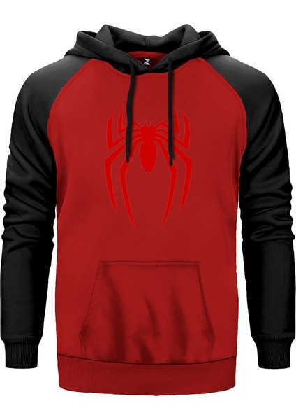 Spiderman Logo Kırmızı Renk Reglan Kol Kapşonlu Sweatshirt