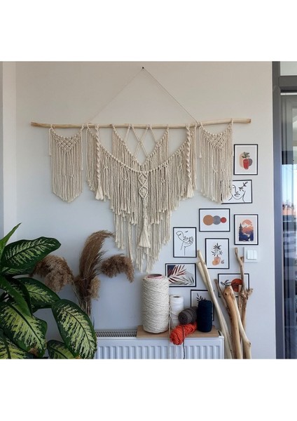 Makrome Macrame Duvar Süsü Süs Ekru Ip Dekoratif Tasarım Özel Hediye Hediyelik Sus Susu El Yapımı