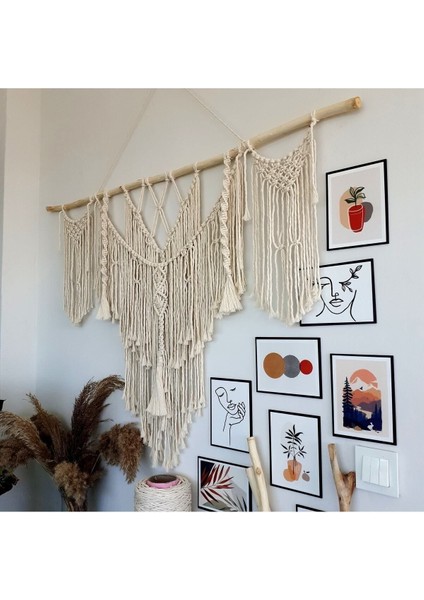 Makrome Macrame Duvar Süsü Süs Ekru Ip Dekoratif Tasarım Özel Hediye Hediyelik Sus Susu El Yapımı