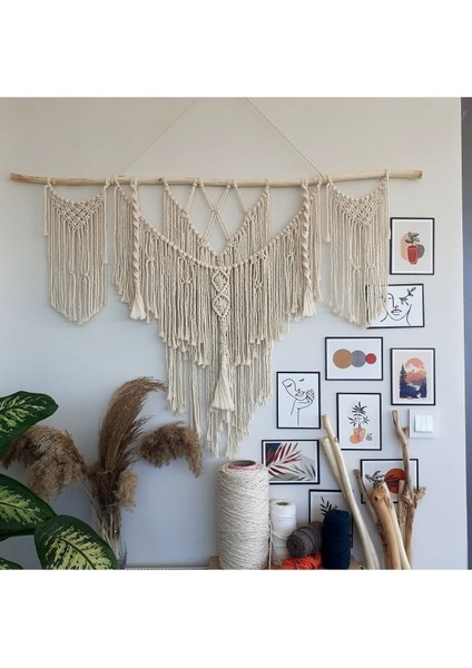 Makrome Macrame Duvar Süsü Süs Ekru Ip Dekoratif Tasarım Özel Hediye Hediyelik Sus Susu El Yapımı